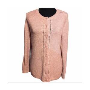 Christopher & Banks Pastel Pink Cardigan Sweater Women's Medium Cable Knit